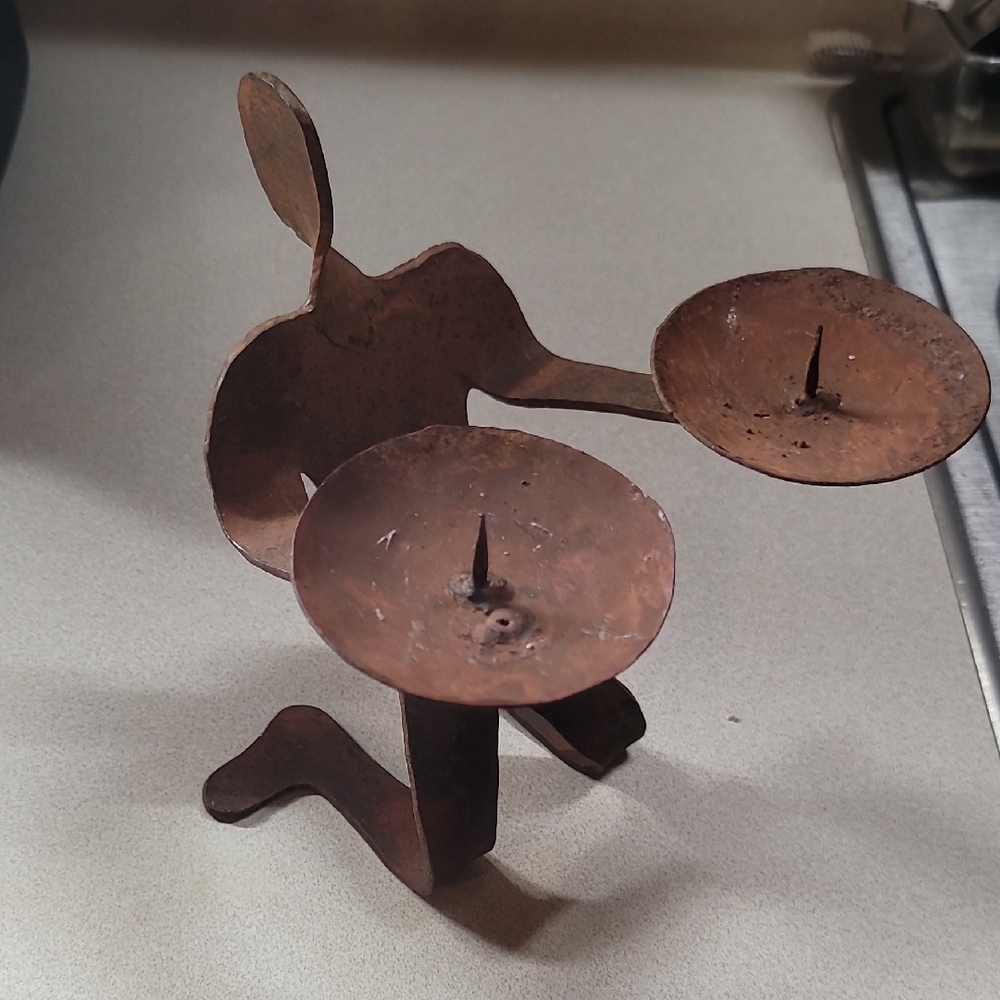 Artistic Brown Metal Sculpture Candle Holder